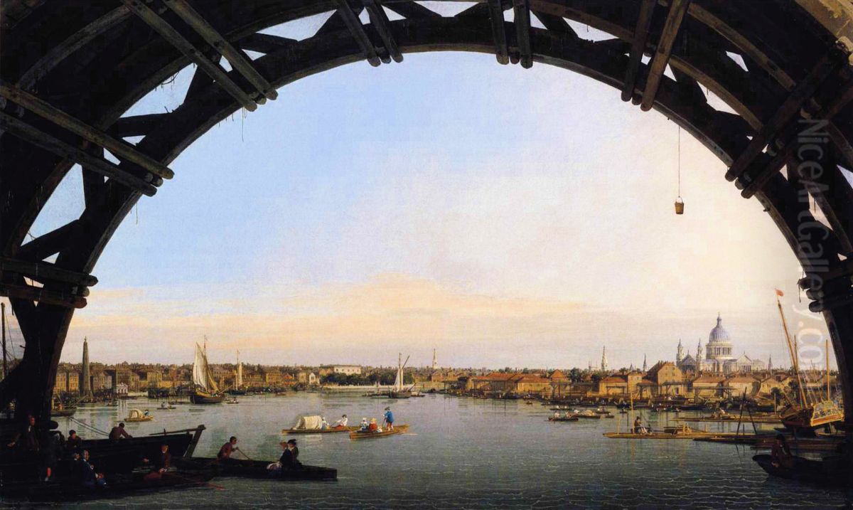 Seen Through an Arch of Westminster Bridge Oil Painting by Canaletto