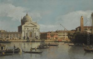Venice, a view of the Churches of the Redentore and San Giacomo, with a moored Man-of-war, Gondolas and Barges