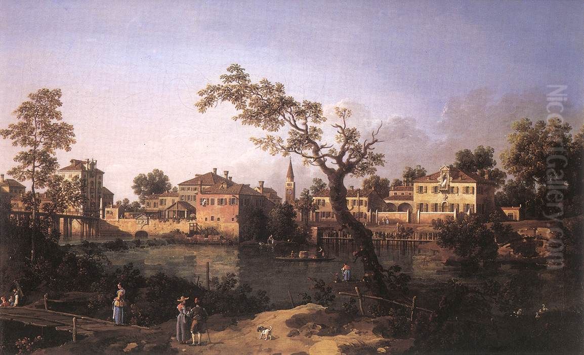 View of a River, Perhaps in Padua Oil Painting by Canaletto