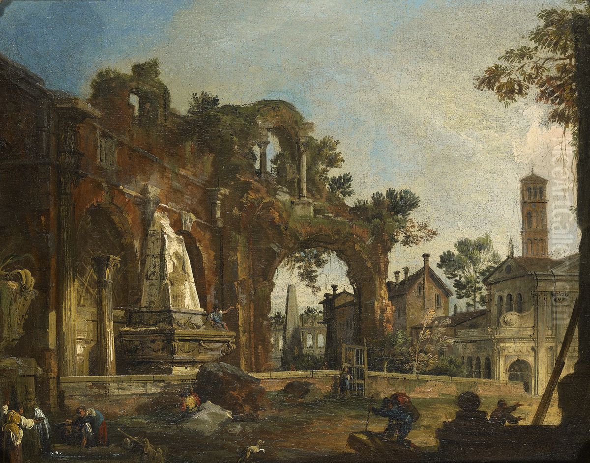 A Caprice View with Ruins Based on the Forum Oil Painting by Canaletto