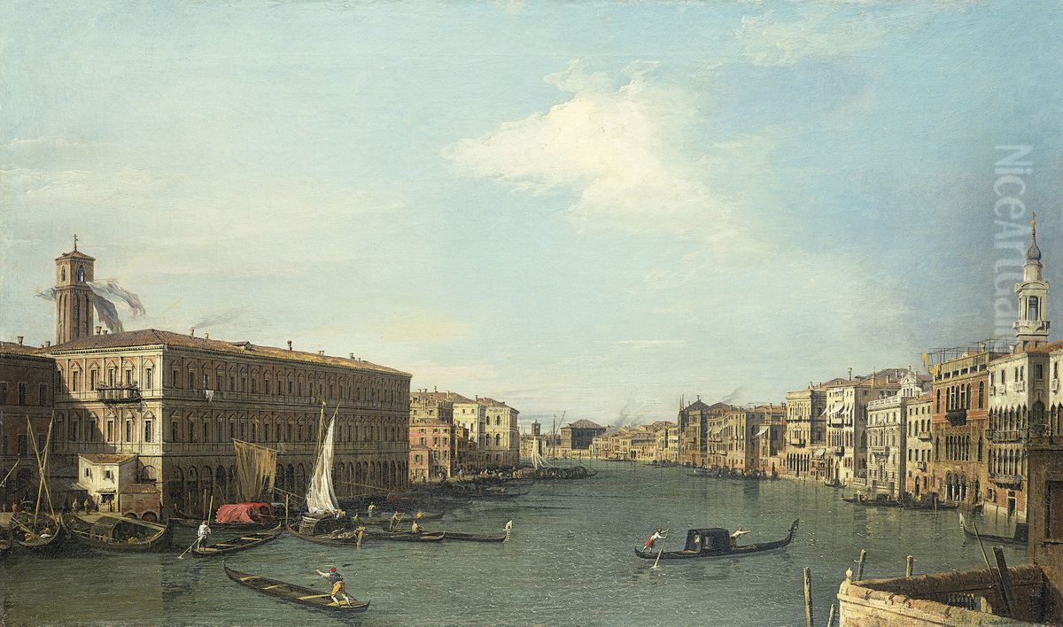 Venice: The Grand Canal Looking North from the Rialto Oil Painting by Canaletto