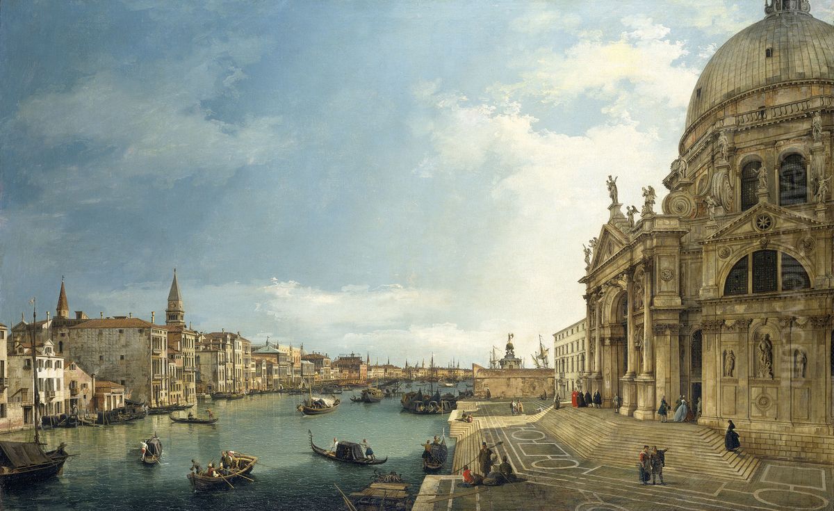 The Grand Canal with Santa Maria della Salute looking East towards the Bacino Oil Painting by Canaletto