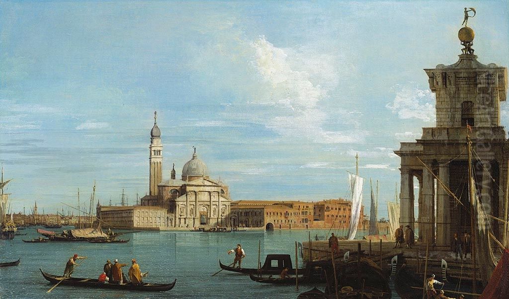 The Punta della Dogana and S. Giorgio Maggiore Oil Painting by Canalettoand workshop