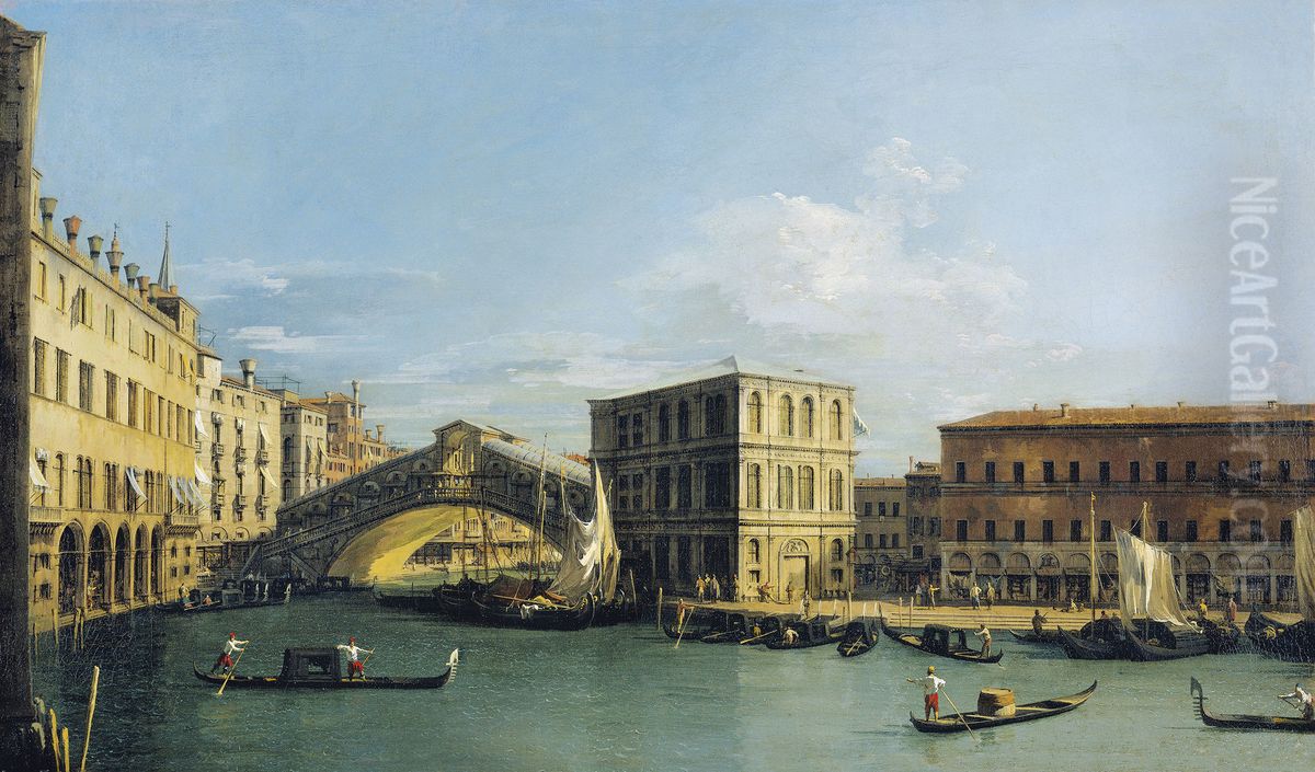 The Rialto Bridge from the North Oil Painting by Canaletto