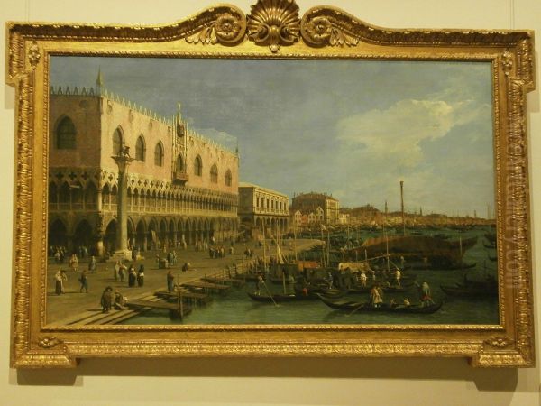 The Pier near Riva degli Schiavoni with the Column of San Marco Oil Painting by Canaletto