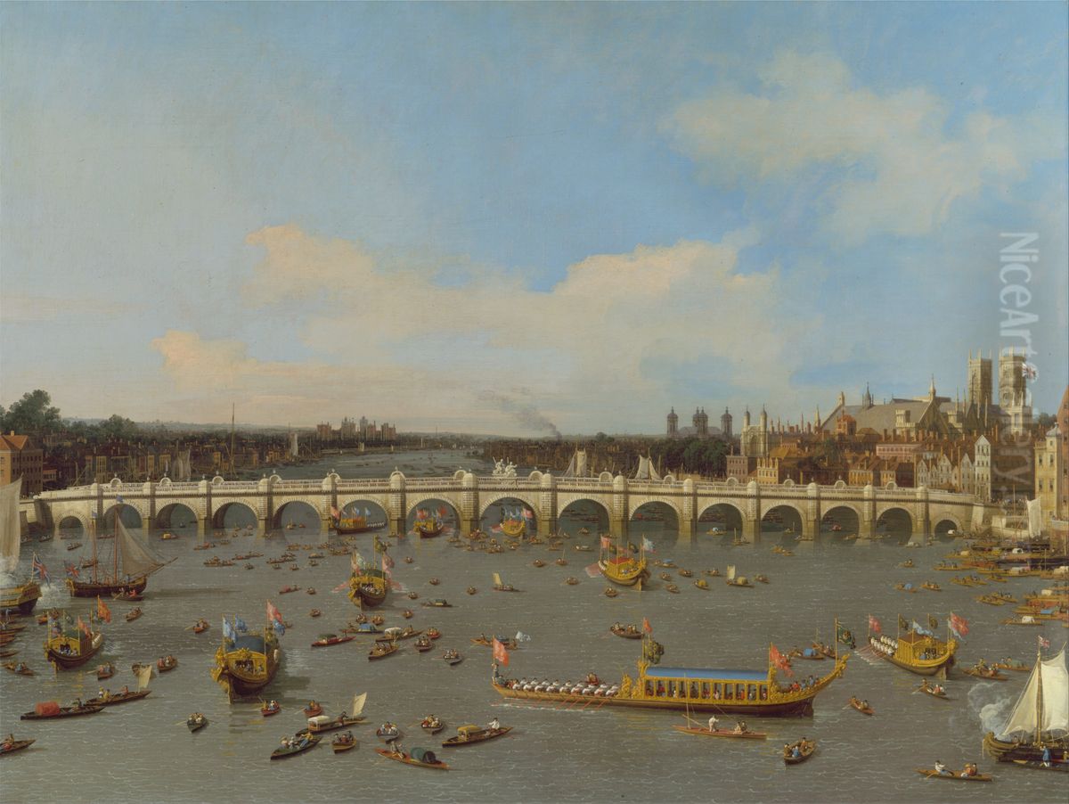 Westminster Bridge, with the Lord Mayor's Procession on the Thames Oil Painting by Canaletto