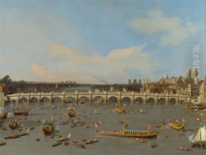 Westminster Bridge, with the Lord Mayor's Procession on the Thames