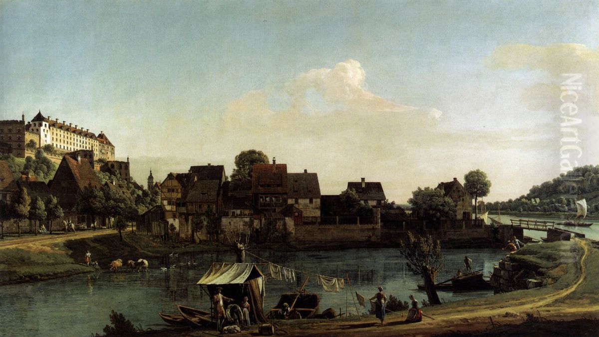 Pirna Seen from the Harbour Town Oil Painting by Bernardo Bellotto