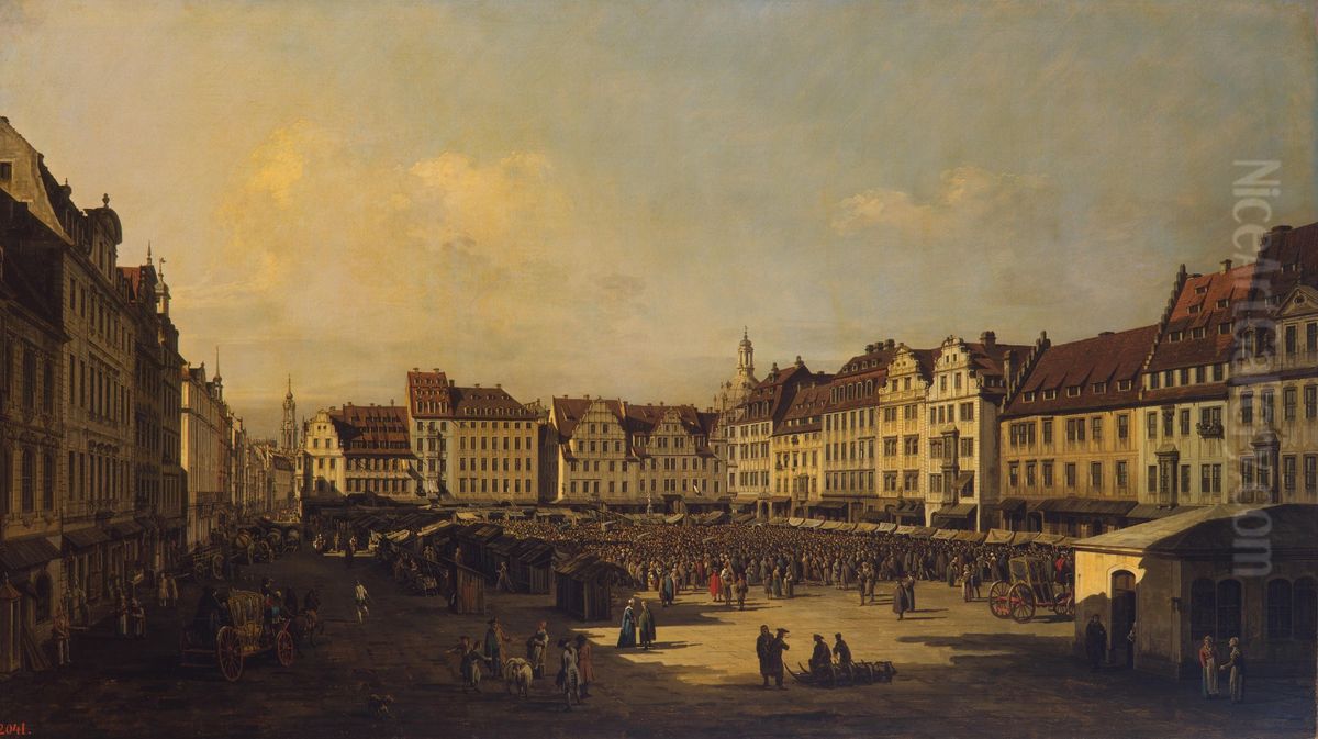 Old Market-Place in Dresden (the artist's replica) Oil Painting by Bernardo Bellotto