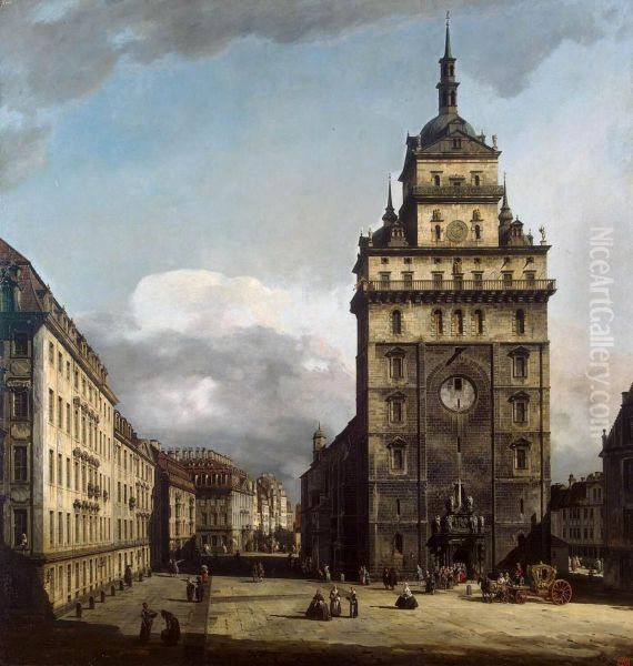 Square with the Kreuzkirche in Dresden Oil Painting by Bernardo Bellotto