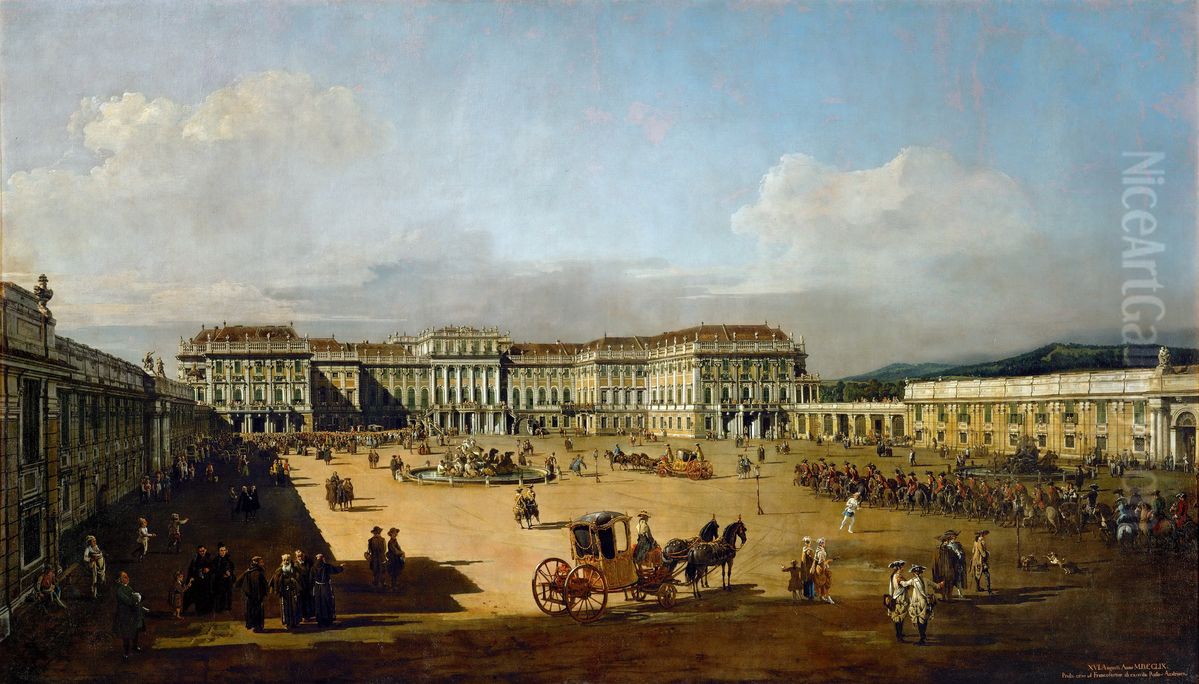 Kaiserliches Lustschloss Schonbrunn, Hofseite. Oil Painting by Bernardo Bellotto