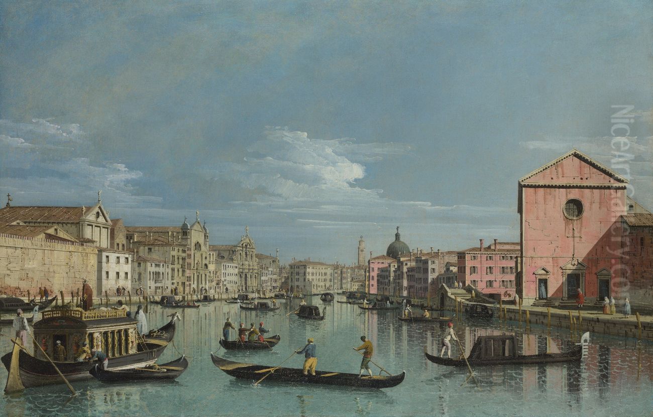 The Grand Canal facing Santa Croce Oil Painting by Bernardo Bellotto