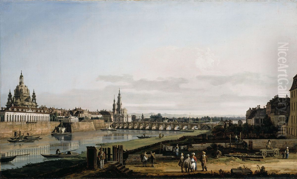 Dresden from the Right Bank of the Elbe, above the Augustus Bridge Oil Painting by Bernardo Bellotto