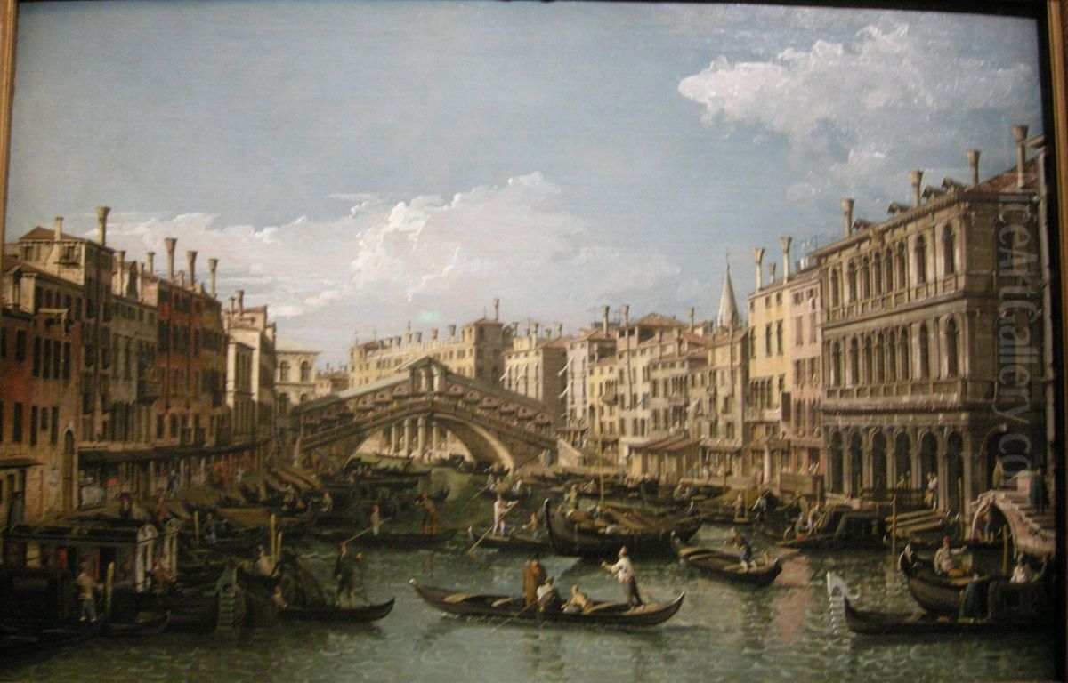 The Grand Chanel looking north-west and the Ponte Rialto Oil Painting by Bernardo Bellotto