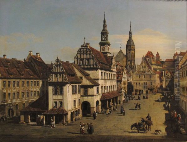 View of the Marketplace in Pirna Oil Painting by Bernardo Bellotto