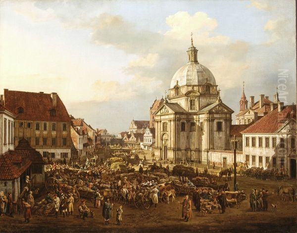 The New Town Market Square with St. Kazimierz Church. Oil Painting by Bernardo Bellotto