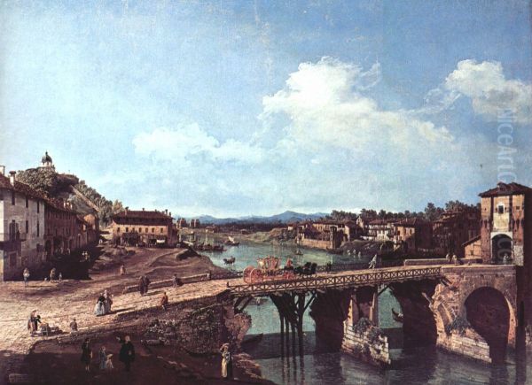 Turin, the Old Bridge over the Po from the North-East Oil Painting by Bernardo Bellotto