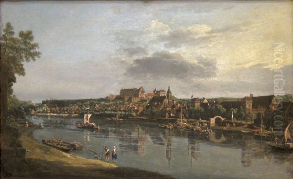Vista Pirna dalla riva destra dell'Elba Oil Painting by Bernardo Bellotto