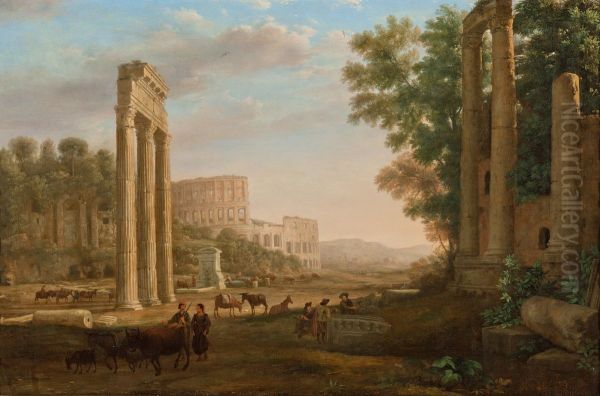 Capriccio with ruins of the Roman Forum Oil Painting by Claude Lorrain