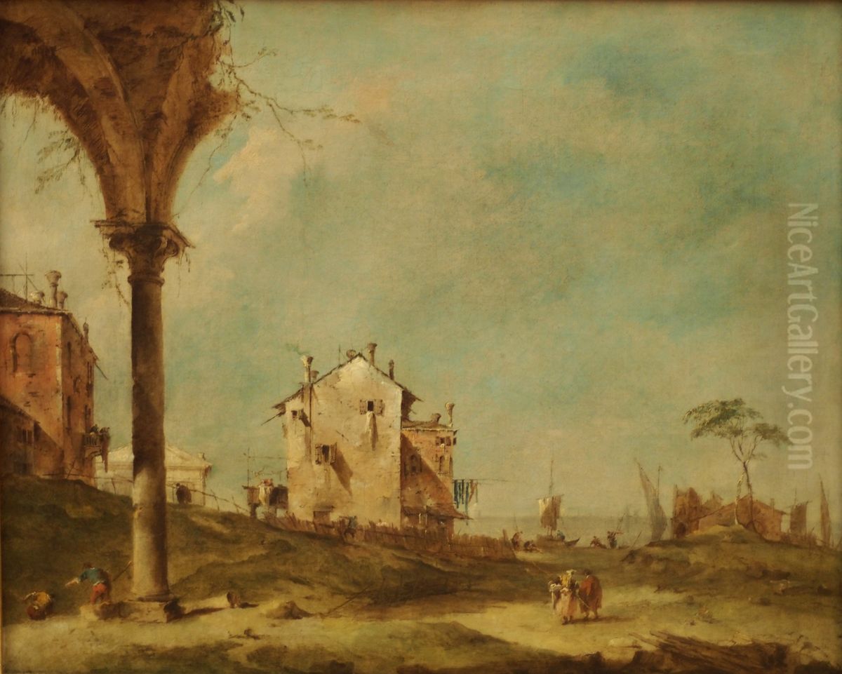 Capriccio, Phantasielandschaft mit Bauwerken an der Lagune Oil Painting by Francesco Guardi