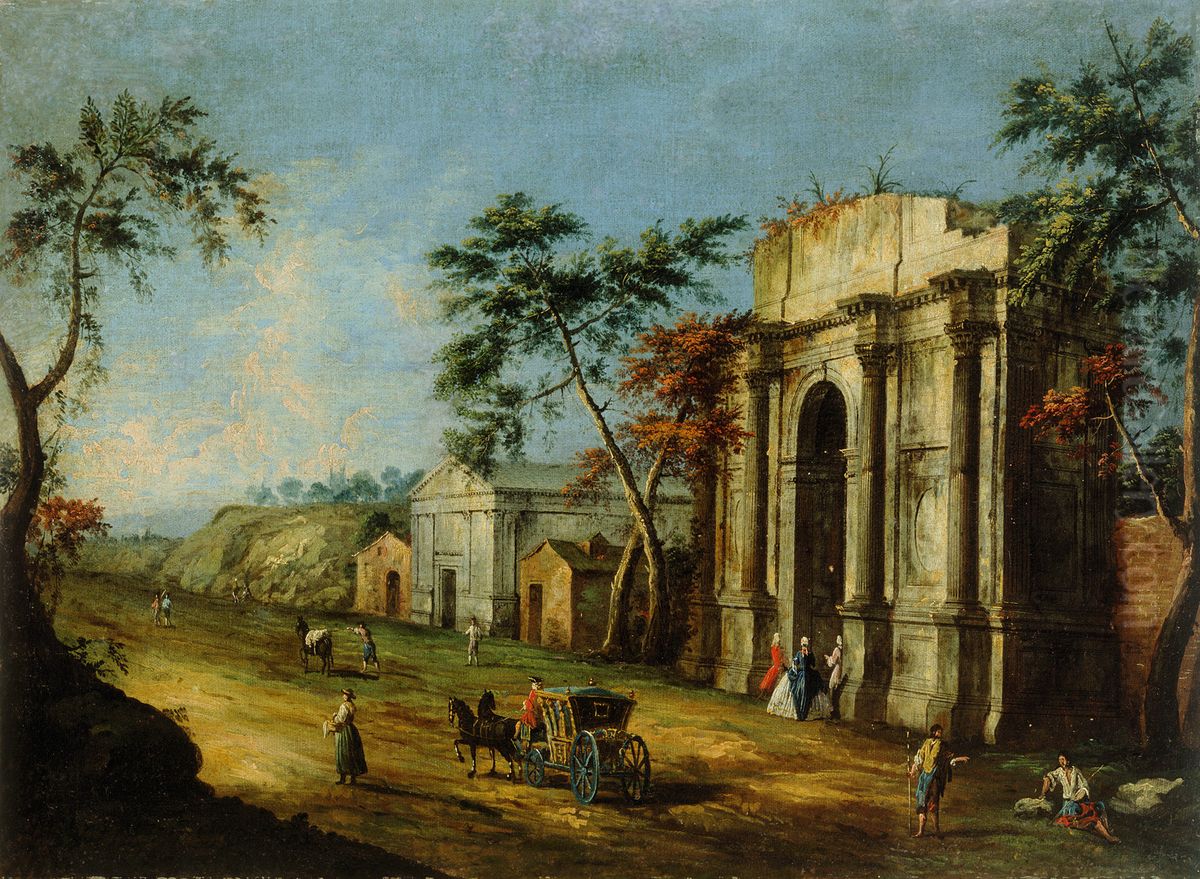 Capriccio with a Classical Triumphal Arch Oil Painting by Francesco Albotto