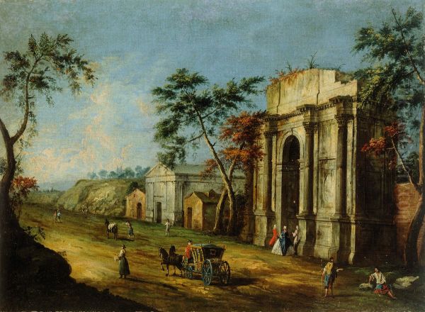 Capriccio with a Classical Triumphal Arch Oil Painting by Francesco Albotto