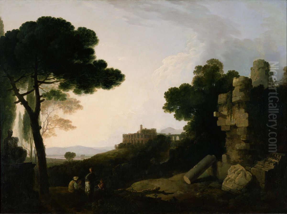 Landscape Capriccio with Tomb of the Horatii and Curiatii, and the Villa of Maecenas at Tivoli Oil Painting by Richard Wilson