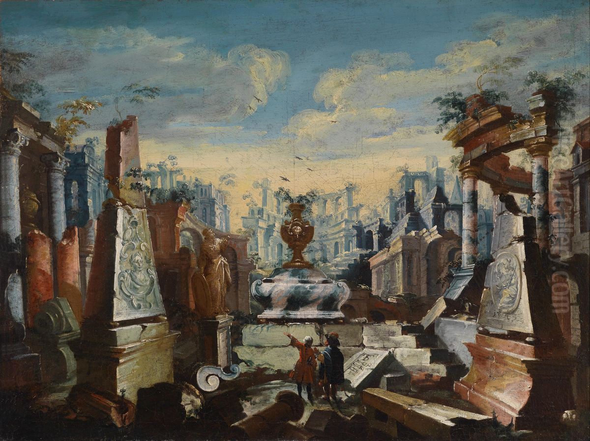 Tow Men Contemplating Ancien Ruins Oil Painting by Antonio Stom