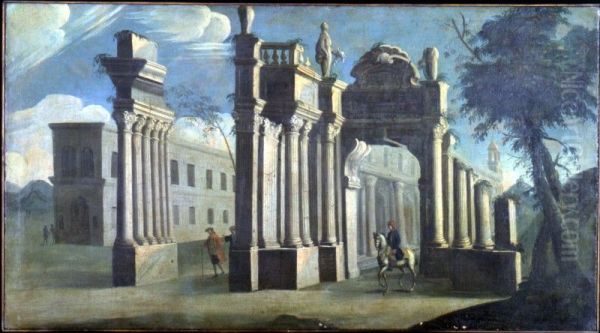 Architektonische Formen (Capriccio) Oil Painting by unknown