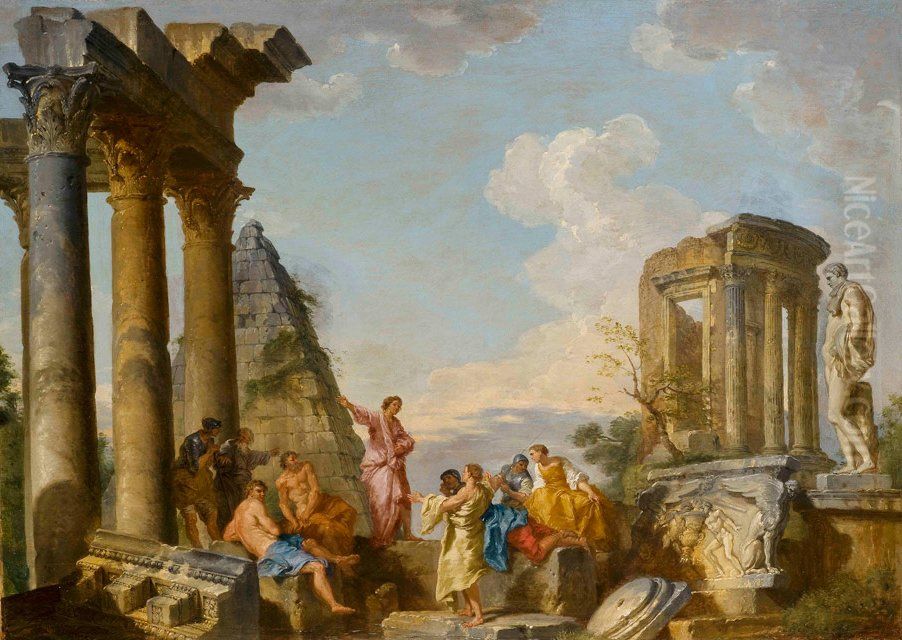 Architectural Capriccio with an Apostle Preaching Oil Painting by Giovanni Paolo Panini