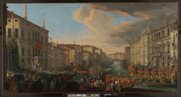 Regatta on the Grand Canal in Honor ofFrederick IV of Denmark Oil Painting by Luca Carlevarijs