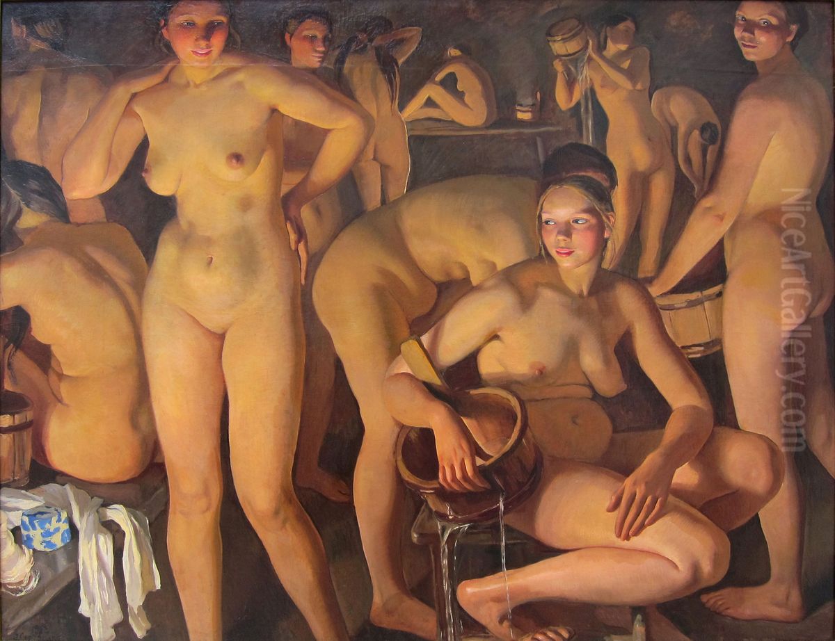 The bath-house Oil Painting by Zinaida Serebryakova