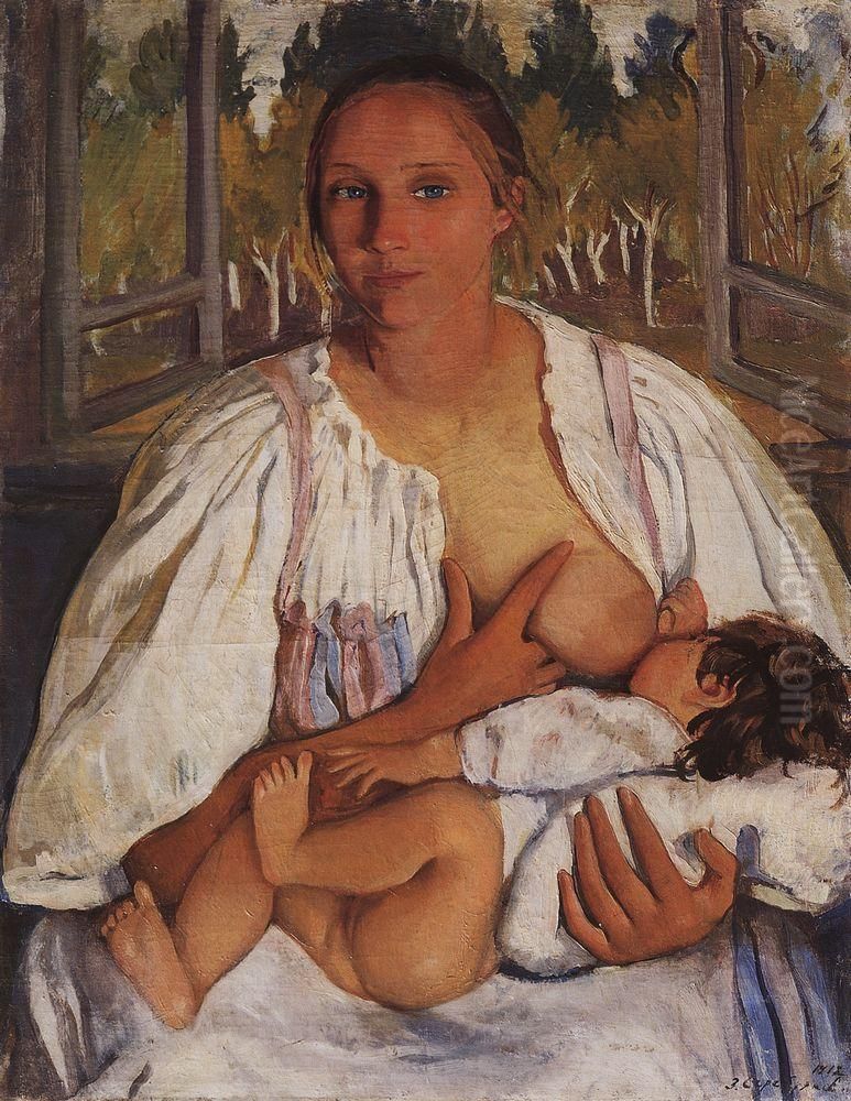 Kormilica s rebenkom Oil Painting by Zinaida Serebryakova