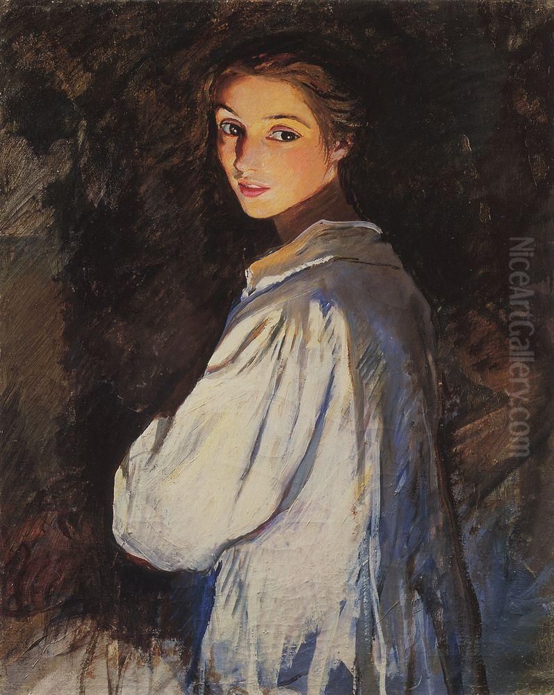 Girl with a candle. Self portrait Oil Painting by Zinaida Serebryakova