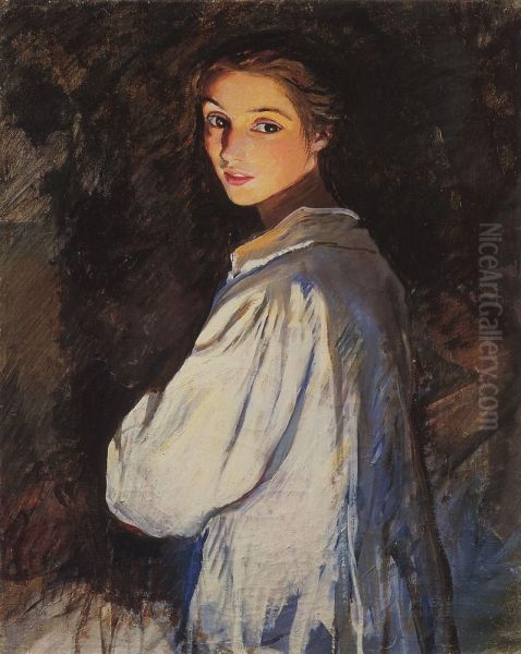 Devuska so svecoj. Avtoportret Oil Painting by Zinaida Serebryakova