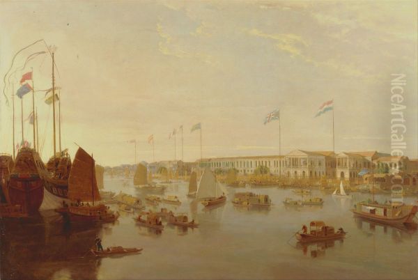 The European Factories, Canton Oil Painting by William Daniell