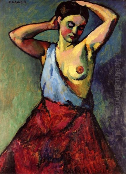 Madchen mit rotem Rock Oil Painting by Adolf Erbsloh