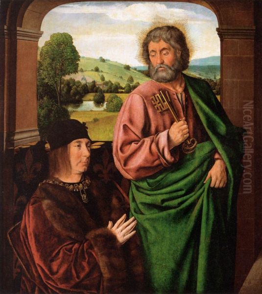 Pierre II, Duc de Bourbon, Presented by St Peter Oil Painting by Jean Hey