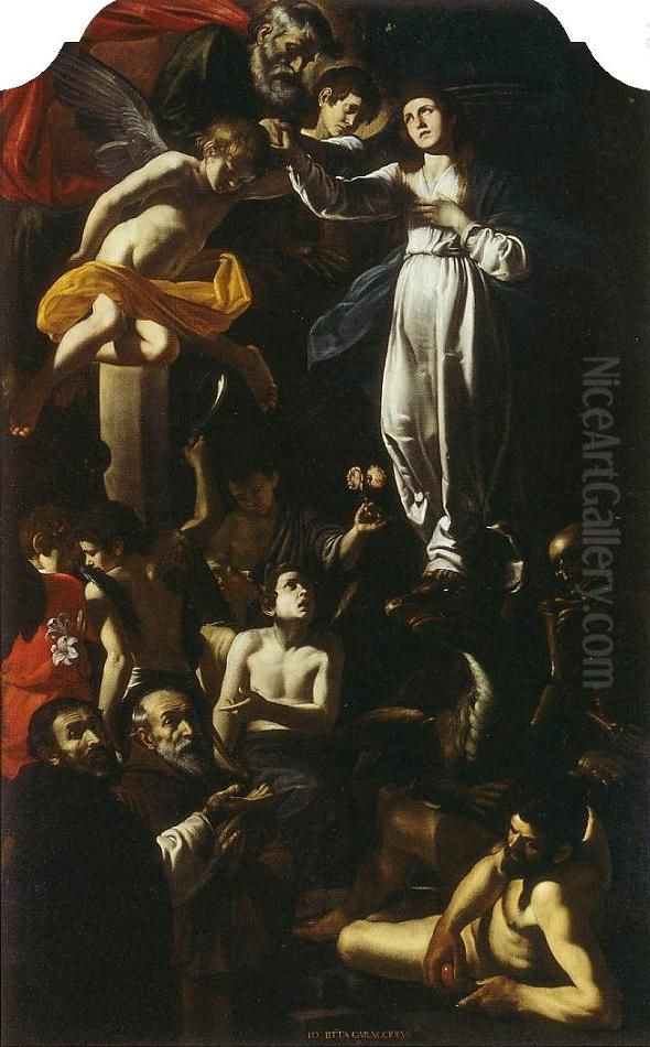 Immaculate Conception with Saints Dominic and Francis of Paola Oil Painting by Battistello Caracciolo