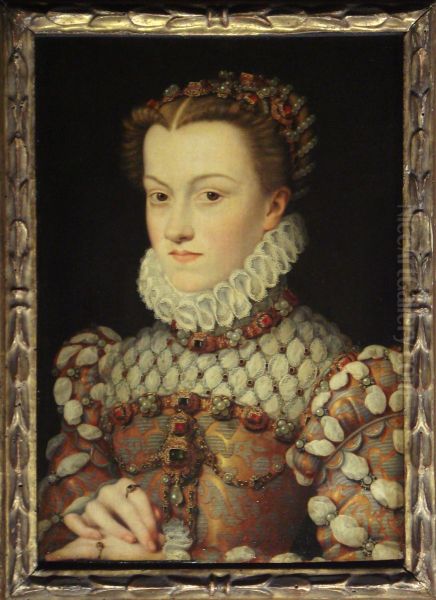 Elisabeth of Austria, Queen of France, daughter of Holy Roman Emperor Maximilian II. of Austria and Infanta Maria of Spain, wife of King Charles Charles IX. of France Oil Painting by Francois Clouet