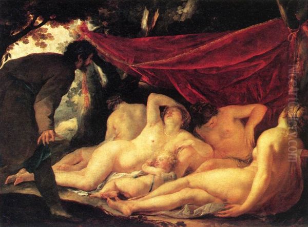 Venus and the Three Graces Surprised by a Mortal Oil Painting by Jacques Blanchard