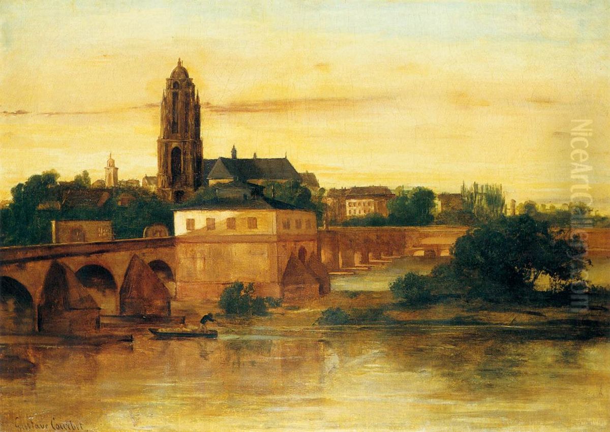 View of Frankfurt with the Old Bridge from Sachsenhausen Oil Painting by Gustave Courbet