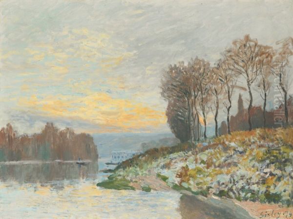 The Seine near Bougival, Winter Morning Oil Painting by Alfred Sisley