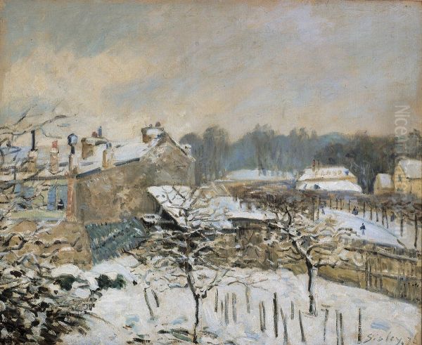 Snow Effect at Louveciennes. Oil Painting by Alfred Sisley