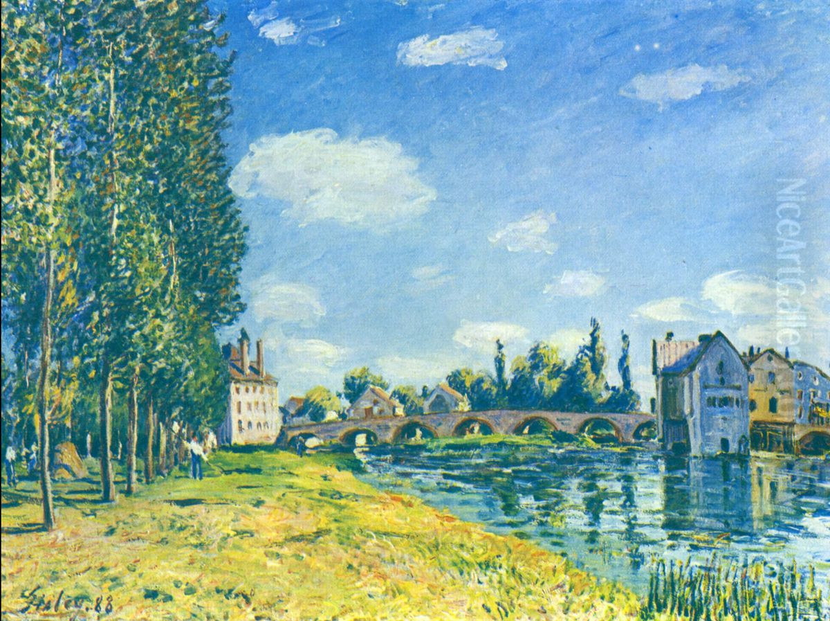 Moret-Bridge in the summer Oil Painting by Alfred Sisley