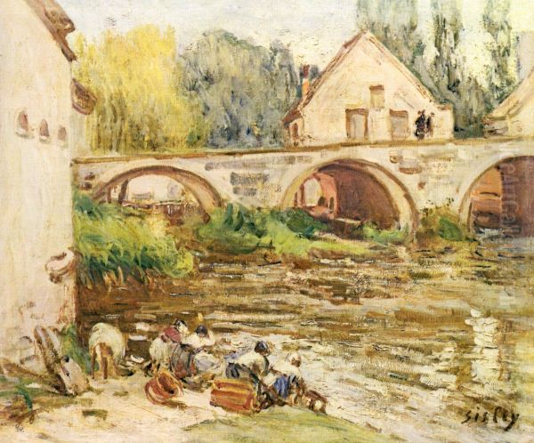 Die Wascherinnen von Moret Oil Painting by Alfred Sisley