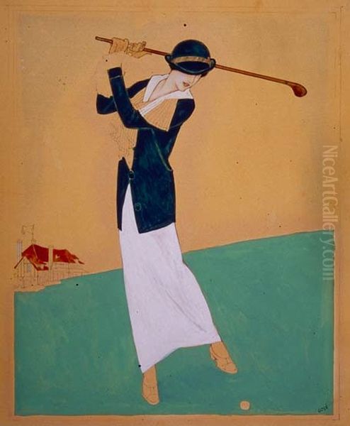 Playing golf Oil Painting by Xavier Gose