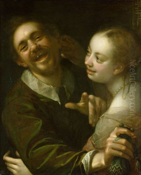 Couple in a tavern Oil Painting by Hans Von Aachen