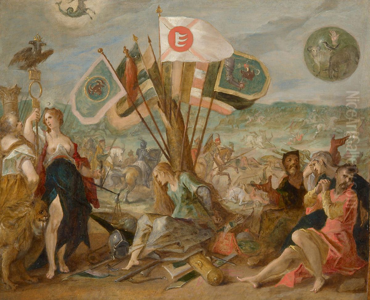 Allegory of the Turkish war - The Battle of Gorosslo Oil Painting by Hans Von Aachen