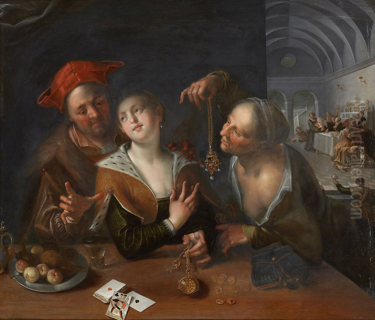 Kuppeleiszene Oil Painting by Hans Von Aachen Kuppeleiszene Oil Painting by Hans Von Aachen